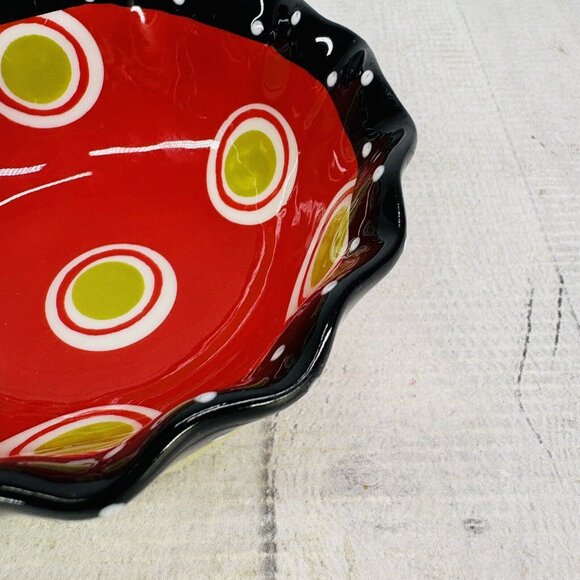 Mud Pie CHRISTMAS STRIPES Red Green Circle Wavy Lines Ruffle Ceramic Dip Bowl - Picture 13 of 16